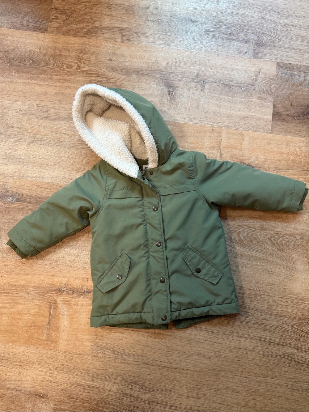 Kids Hooded Parka Coat - Olive Green